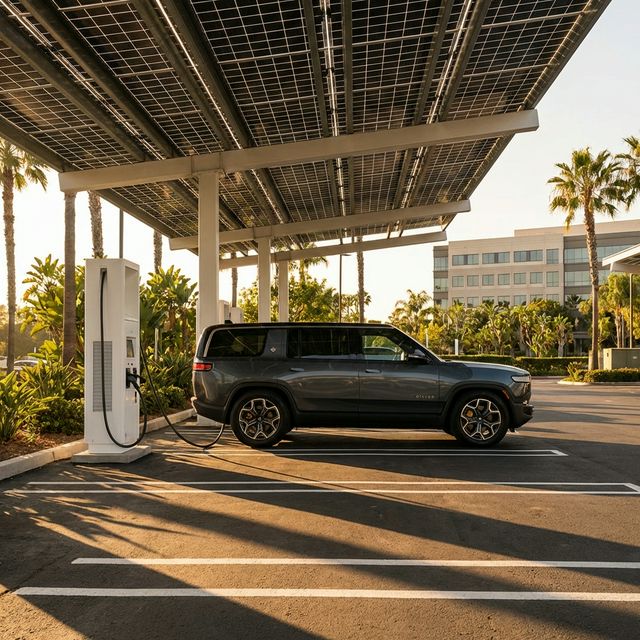 Close-up of integrated EV charging station