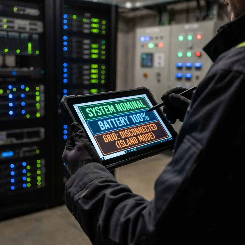 Engineer Monitoring Microgrid Status on Tablet